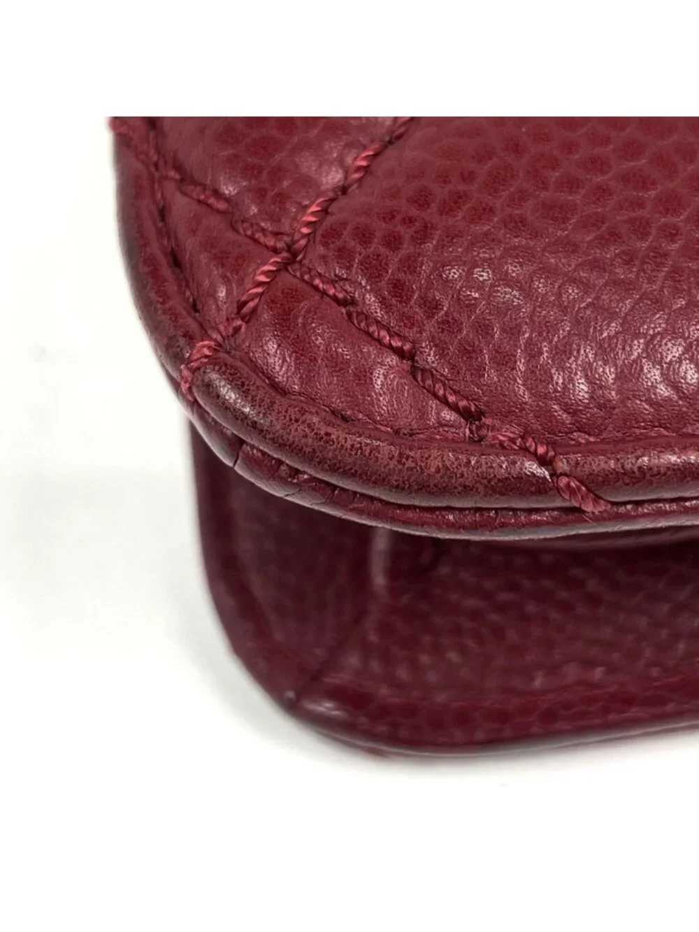 Chanel Shoulder Bag CC Logo Quilted Chain Caviar Leather Bordeaux